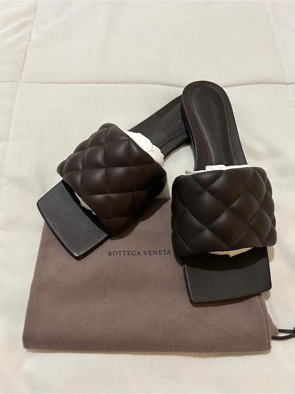Bottega Veneta Quilted Leather Slide Mules in Dark Brown